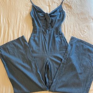 Gianni Bini denim jumpsuit tie front with cutout size XS